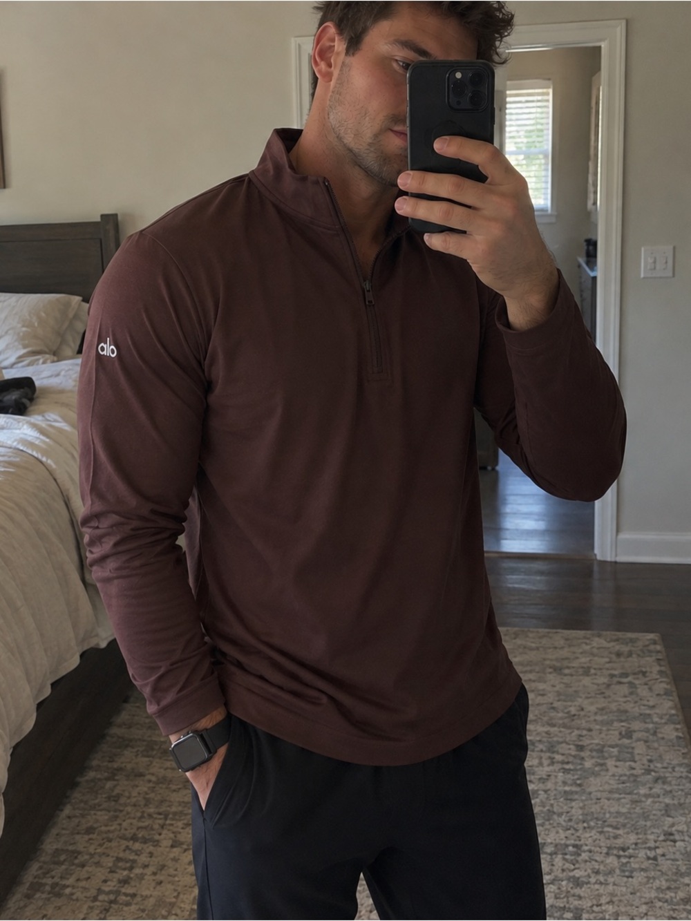 NWT Alo Yoga Conquer 1/4 Zip Reform Long Sleeve in Brownstone Size L